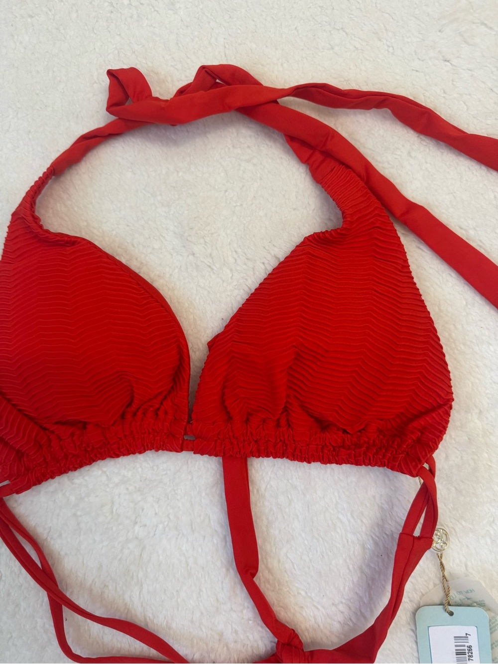 Luli Fama Hot Tropics Lava  Red Textured Wave Rushed Triangle Bikini XS Top M - Picture 15 of 15